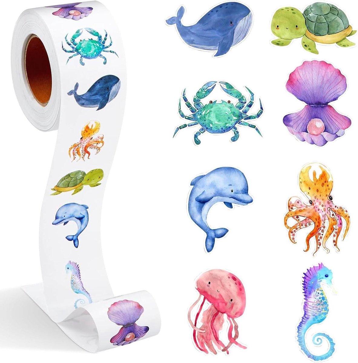 Allecta - Ronde Oceaan Stickers voor Kinderen - Set van 500 Stuks met Zeedieren - Meerdere Designs