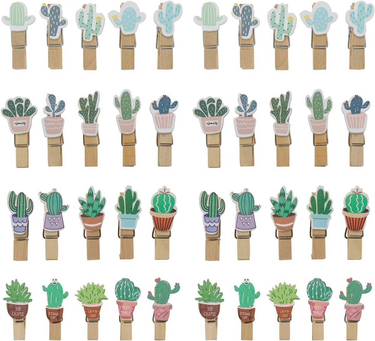 Mini Houten Wasknijpers - Cactus Foto en Creatieve Clips - 80 Stuks