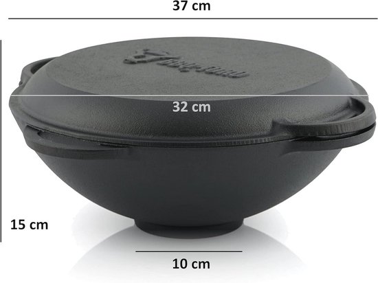 Gietijzeren Kazan met Deksel - 6,9 Liter - Traditionele Pan voor Stoofschotels en Meer — afbeelding 3