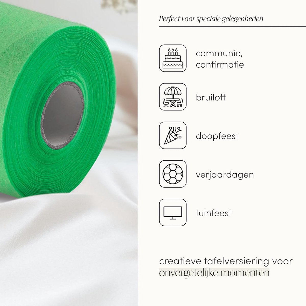 Vliestafelloper 25 Meter Groen - Stijlvolle Tafeldecoratie voor Feest & Bruiloft