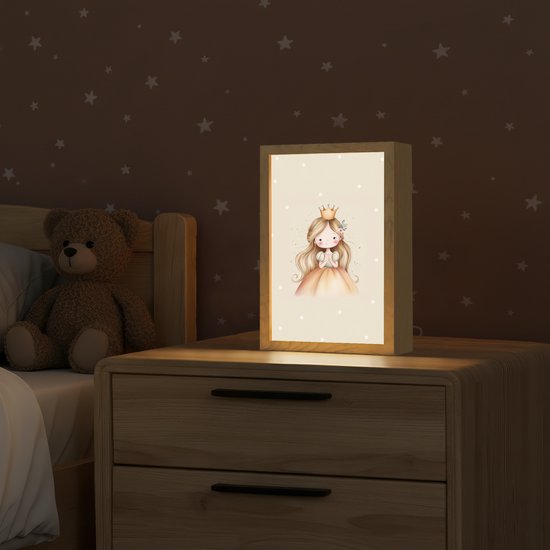 Nachtlampje 20x30 cm - Kinder lampje - Prinses - Goud - Stippen - Tafellamp kinderkamer - Slaapkamer lamp - Bedlamp kinderen - Kinderlampje stopcontact - Wandlamp babykamer - Nachtlampjes van Merkloos — afbeelding 2