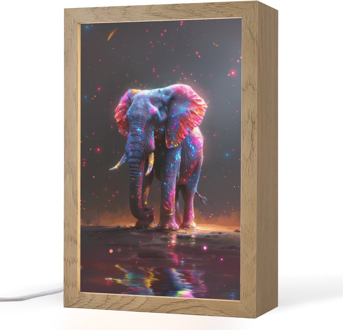Nachtlampje 20x30 cm - Kinder lampje - Olifant - Kleuren - Sterren - Dier - Tafellamp kind