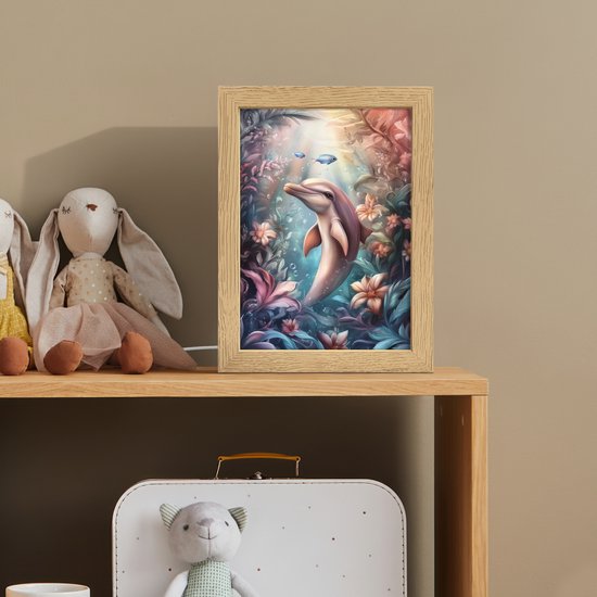 Nachtlampje 15x20 cm - Kinder lampje - Dolfijn - Vissen - Onderwaterwereld - Bloemen - Tafellamp kinderkamer - Slaapkamer lamp - Bedlamp kinderen - Kinderlampje stopcontact - Wandlamp babykamer - Nachtlampjes van Merkloos — afbeelding 3