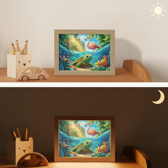 Nachtlampje 20x15 cm - Kinder lampje - Schildpad - Flamingo - Tropisch - Oceaan - Tafellamp kinderkamer - Slaapkamer lamp - Bedlamp kinderen - Kinderlampje stopcontact - Wandlamp babykamer - Nachtlampjes van OnlyWow — afbeelding 4