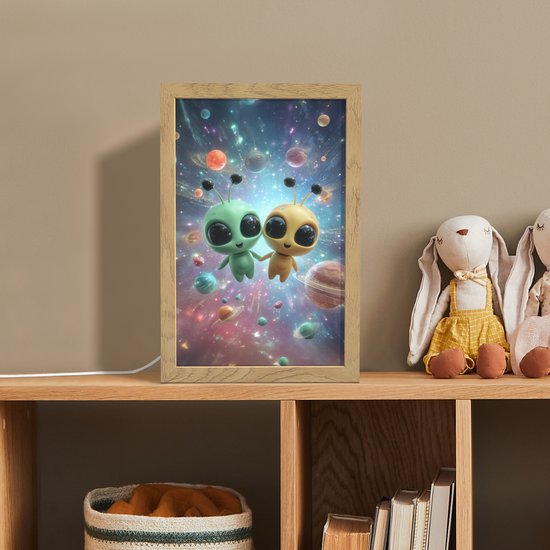 Nachtlampje 20x30 cm - Kinder lampje - Aliens - Ruimte - Planeten - Tafellamp kinderkamer - Slaapkamer lamp - Bedlamp kinderen - Kinderlampje stopcontact - Wandlamp babykamer - Nachtlampjes van Merkloos — afbeelding 3
