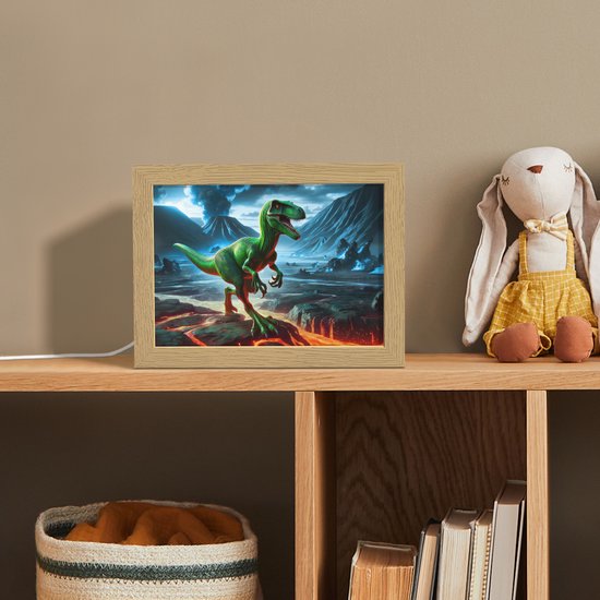 Nachtlampje 20x15 cm - Kinder lampje - Dino - Lava - Groen - Jongens - Tafellamp kinderkamer - Slaapkamer lamp - Bedlamp kinderen - Kinderlampje stopcontact - Wandlamp babykamer - Nachtlampjes van Merkloos — afbeelding 3