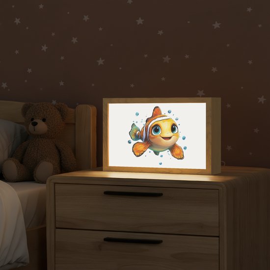 Nachtlampje 30x20 cm - Kinder lampje - Clownvis - Oranje - Vis - Water - Tafellamp kinderkamer - Slaapkamer lamp - Bedlamp kinderen - Kinderlampje stopcontact - Wandlamp babykamer - Nachtlampjes van OnlyWow — afbeelding 2
