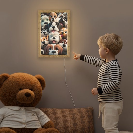 Nachtlampje 20x30 cm - Kinder lamp - Hond - Dieren - Patronen - Bruin - Meisjes - Jongens - Tafellamp kinderkamer - Slaapkamer lamp - Bedlamp kinderen - Kinderlampje stopcontact - Wandlamp babykamer - Nachtlampjes van Merkloos — afbeelding 5