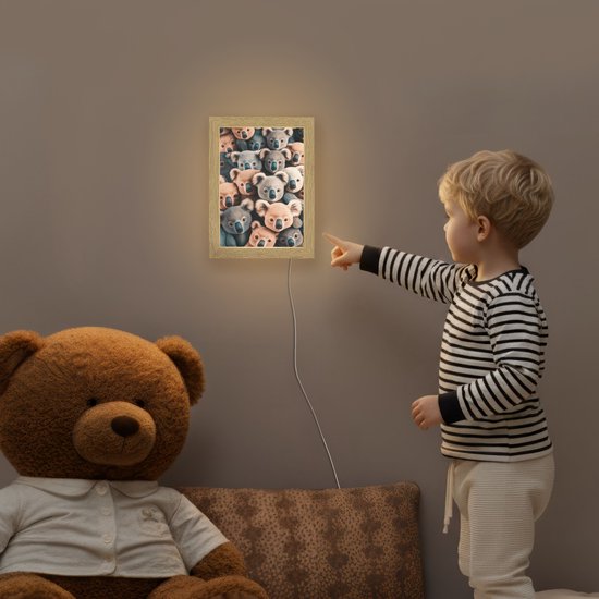 Nachtlampje 15x20 cm - Kinder lamp - Koala - Dieren - Patronen - Grijs - Bruin - Kinderen - Tafellamp kinderkamer - Slaapkamer lamp - Bedlamp kinderen - Kinderlampje stopcontact - Wandlamp babykamer - Nachtlampjes van Merkloos — afbeelding 5