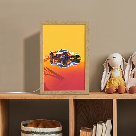 Nachtlampje 20x30 cm - Kinder lampje - Auto - Race - F1 - Jongens - Geel - Rood - Tafellamp kinderkamer - Slaapkamer lamp - Bedlamp kinderen - Kinderlampje stopcontact - Wandlamp babykamer - Nachtlampjes van Merkloos — afbeelding 3