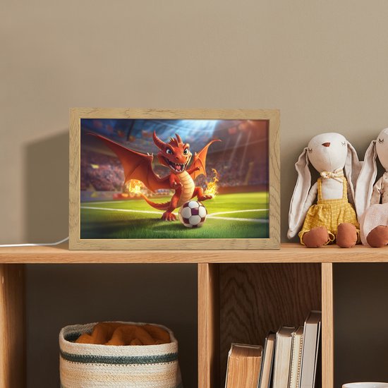 Nachtlampje 30x20 cm - Kinder lampje - Draak - Voetbal - Vuur - Stadion - Tafellamp kinderkamer - Slaapkamer lamp - Bedlamp kinderen - Kinderlampje stopcontact - Wandlamp babykamer - Nachtlampjes van OnlyWow — afbeelding 3