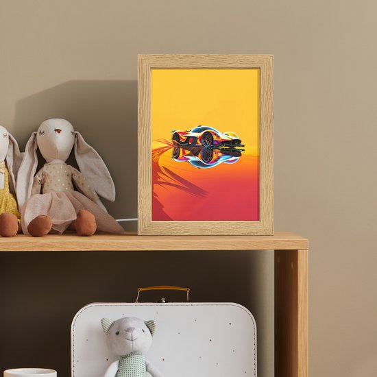 Nachtlampje 15x20 cm - Kinder lampje - Auto - Race - F1 - Jongens - Geel - Rood - Tafellamp kinderkamer - Slaapkamer lamp - Bedlamp kinderen - Kinderlampje stopcontact - Wandlamp babykamer - Nachtlampjes van Merkloos — afbeelding 3