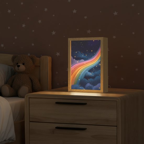 Nachtlampje 20x30 cm - Kinder lampje - Regenboog - Sterrenhemel - Kleurrijk - Tafellamp kinderkamer - Slaapkamer lamp - Bedlamp kinderen - Kinderlampje stopcontact - Wandlamp babykamer - Nachtlampjes van Merkloos — afbeelding 2
