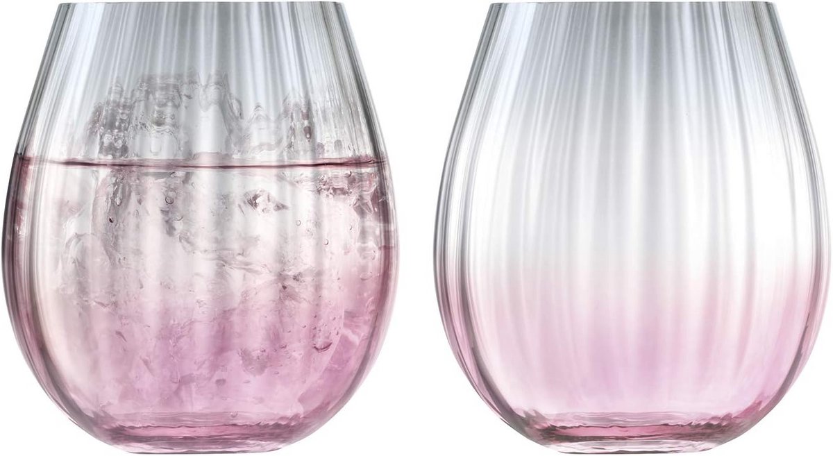 Set van 2 Handgeblazen Drinkglazen 425 ml Roze/Grijs - Zacht Matte Afdronk