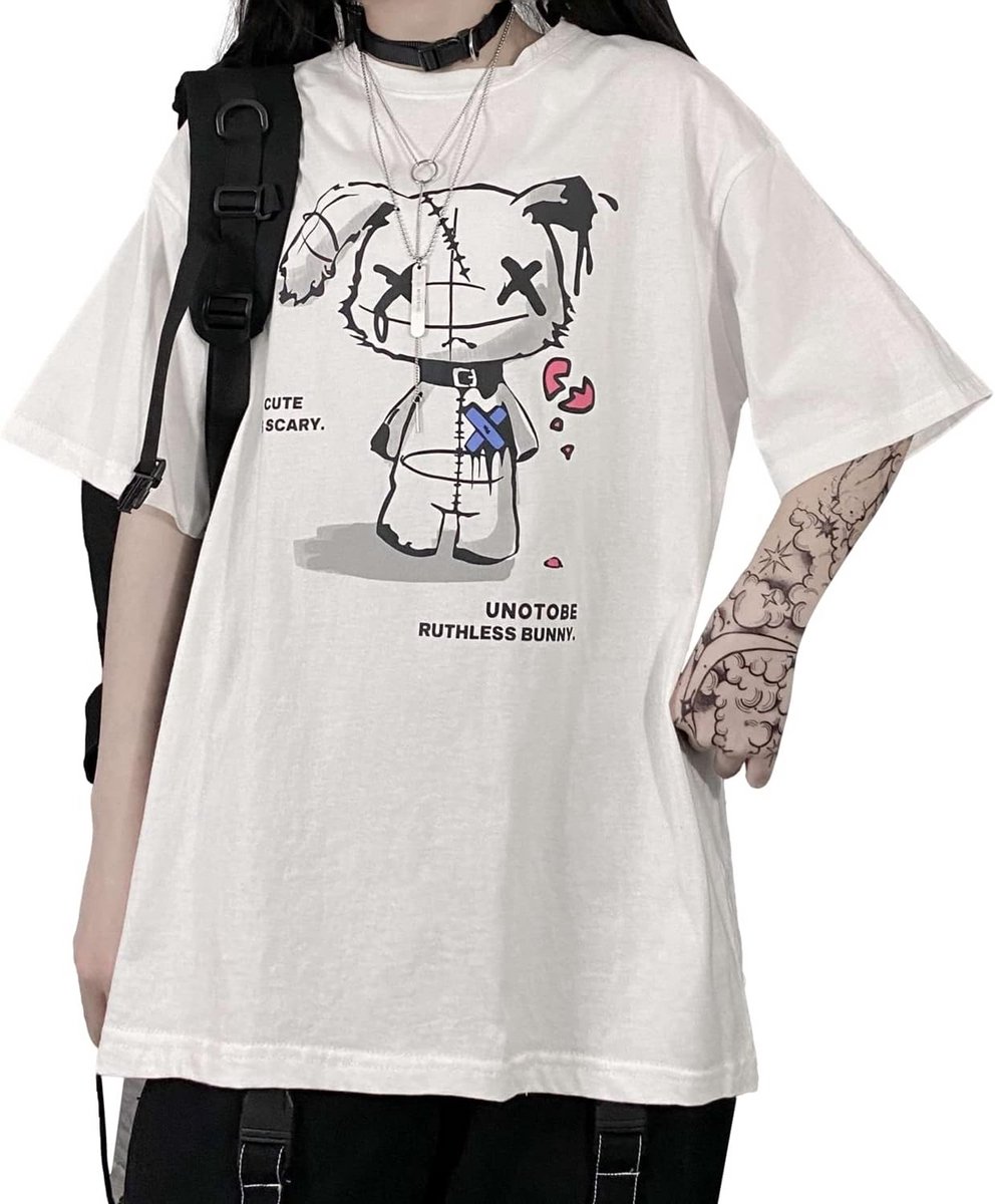 Grunge T-shirt Dames met Beerprint - Gothic Harajuku Stijl Kleding