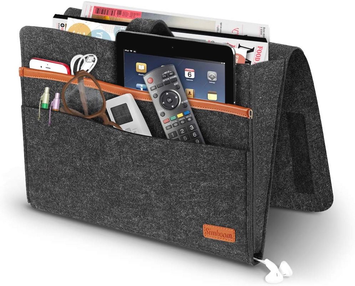 Vilt Bedlade Organizer voor Tijdschrift, Tablet, Telefoon, Afstandsbediening - Donkergrijs