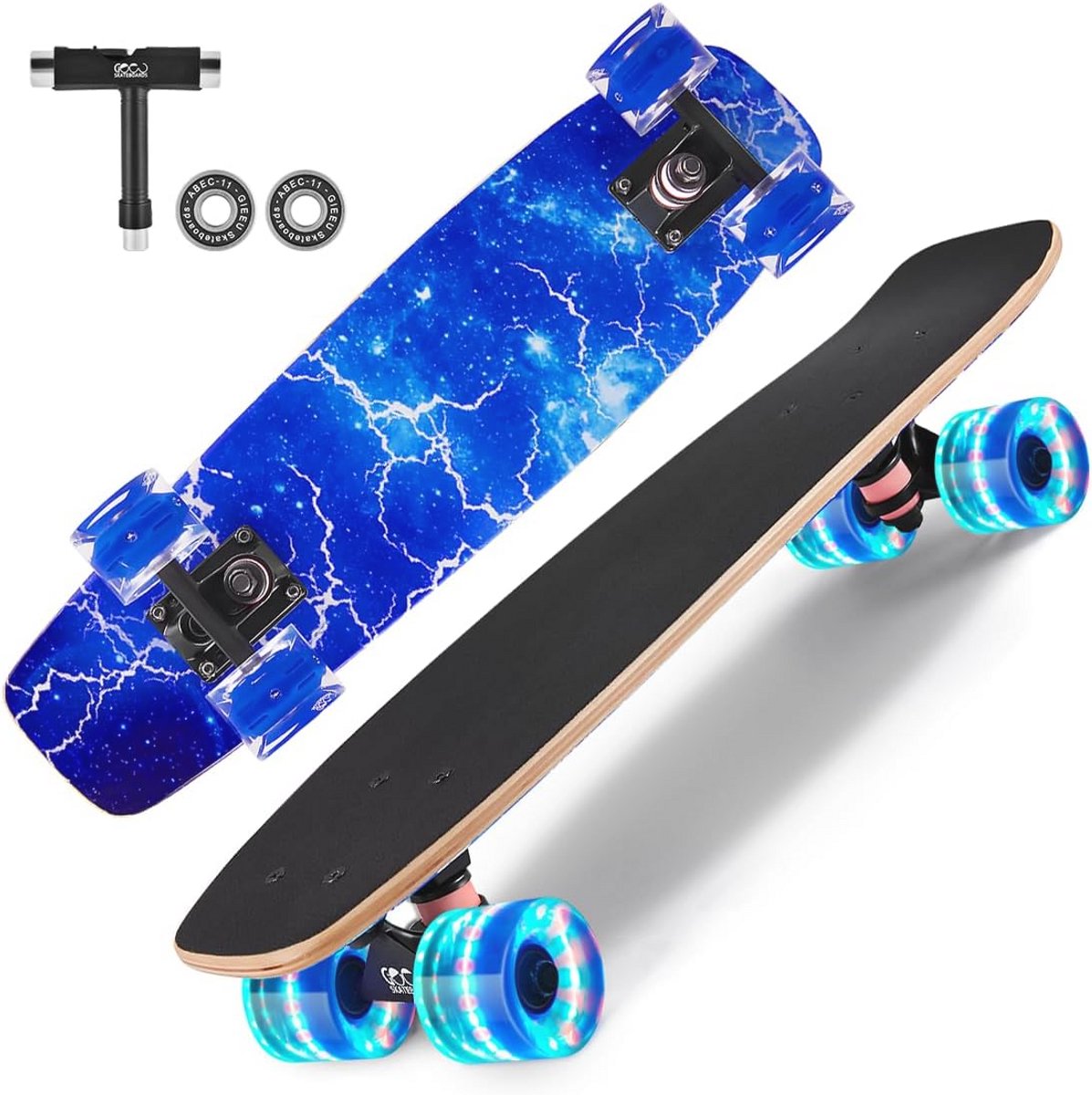 Skateboard met kleurrijke knipperende wielen voor beginners en gevorderden 9-laags esdoorn