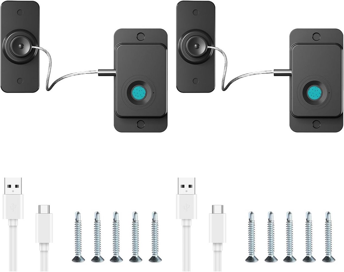 Vingerafdruk Koelslot voor Kinderen - Kinderbeveiliging zonder Boren, USB Opladen, Thuis en Kantoor (2 Stuks)