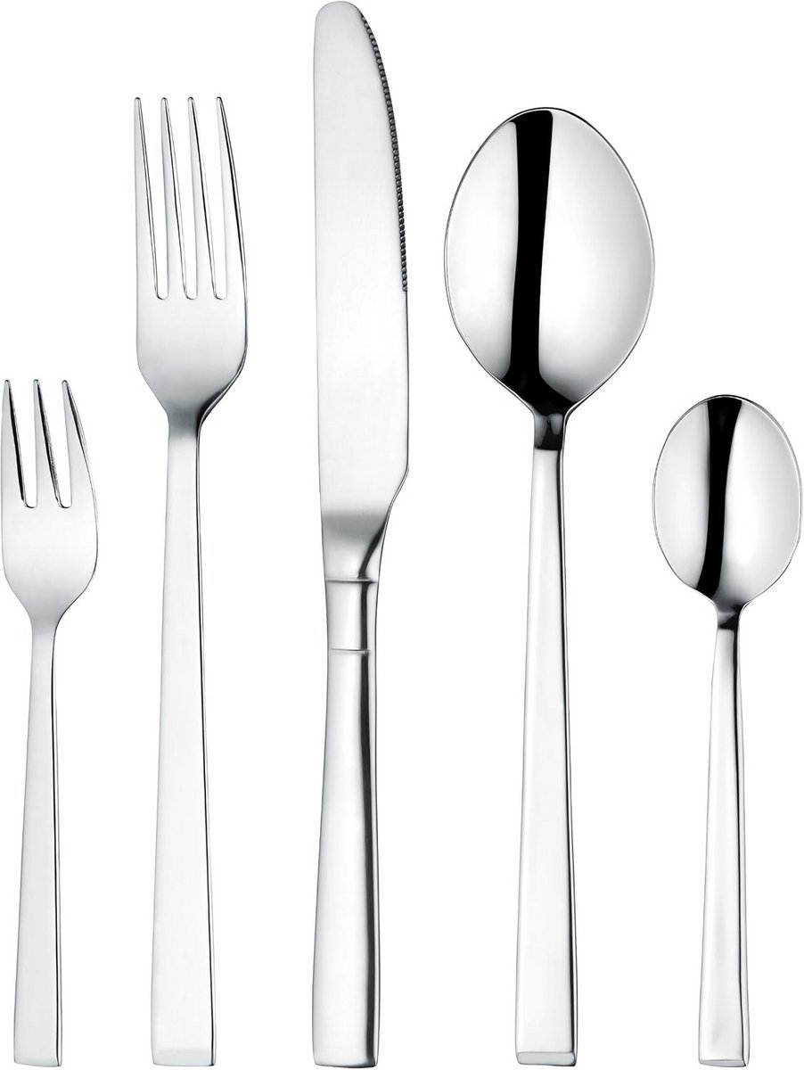 30-delige bestek set voor 6 personen, 18/10 roestvrij staal, vaatwasmachinebestendig, set bestek modern, strak ontwerp, zware uitvoering