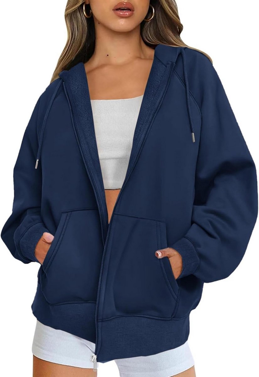 Dames Hoodie met Ritssluiting - Oversized - Lange Mouwen - Capuchon - Fleece - Herfst Lente