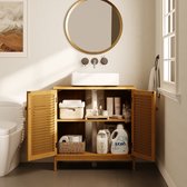 Bealife AP01 Wastafelkast - Badmeubel met 2 Lamellendeuren & Verstelbare Plank - 60x30x60 cm - Natuur