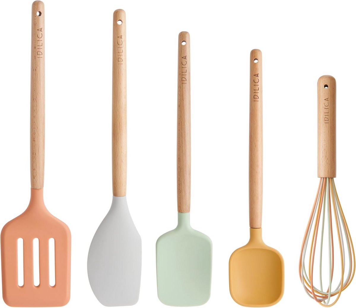 5-delige Siliconen Kookgereedschapsset met Houten Handgrepen