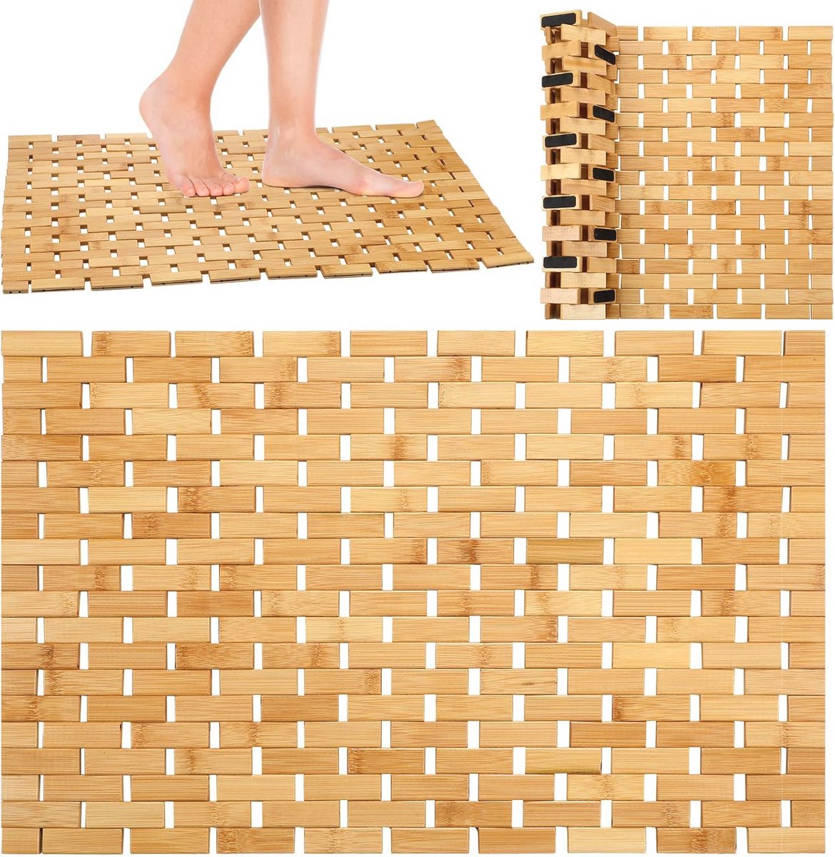 Bamboe badmat antislip 2 stuks - Waterdichte douchemat 60x40 cm