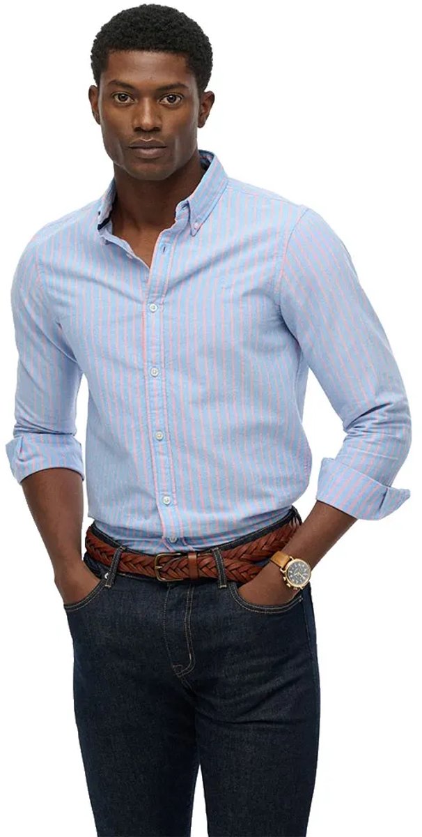 Superdry Klassiek Oxford Overhemd met Lange Mouwen Heren Lange mouwen shirts Blauw