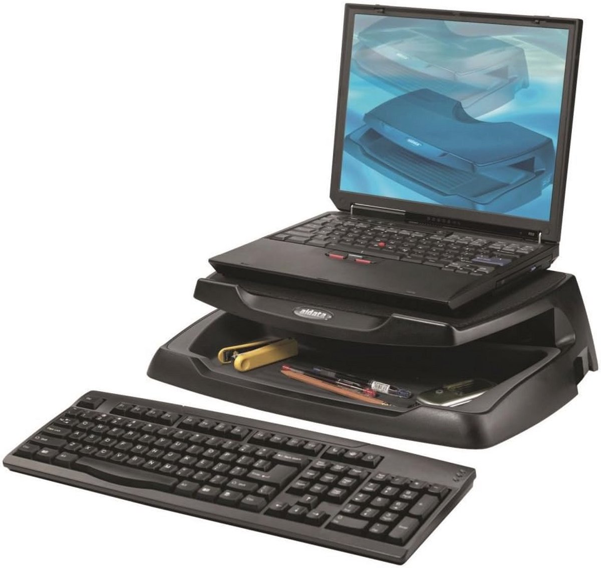 Standaard voor monitor en notebook met opbergvak - Zwart