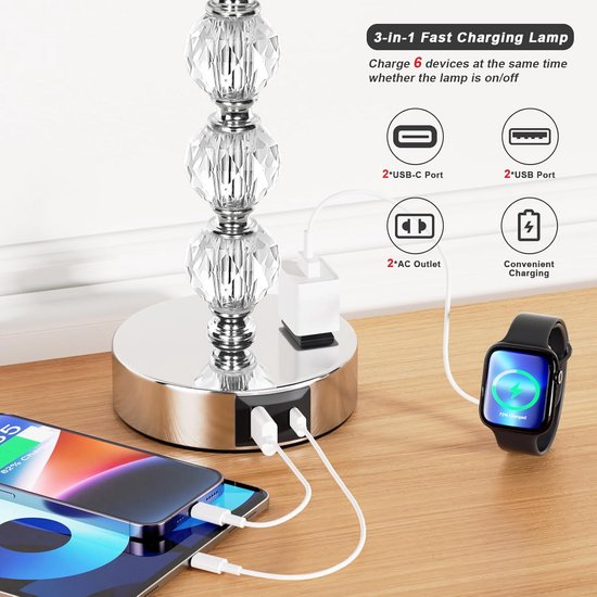 Modern Dimbaar Nachtlampje met USB-Oplaadpoorten - Set van 2 — afbeelding 3