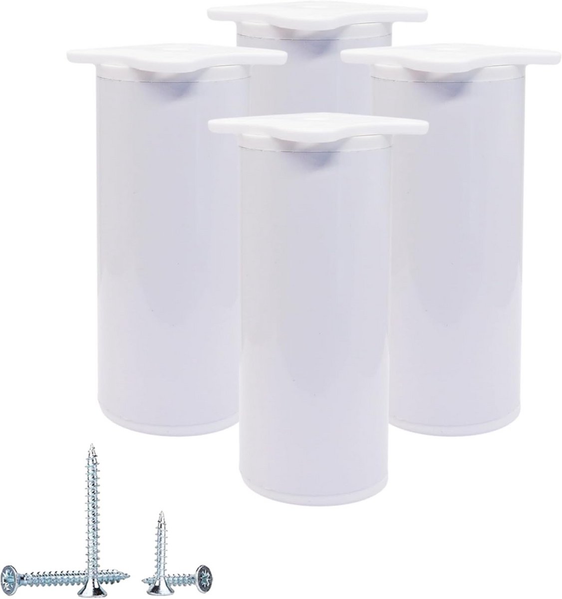 4 stuks in hoogte verstelbare witte ronde meubelpoten van aluminium, 10 cm hoog
