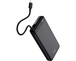 Trust Fiera - Powerbank 20000 mAh - Snellader 20W - Noodpakket - ingebouwde kabel USB-C - LED scherm - Universele Powerbank - 2x USB-C - Zwart
