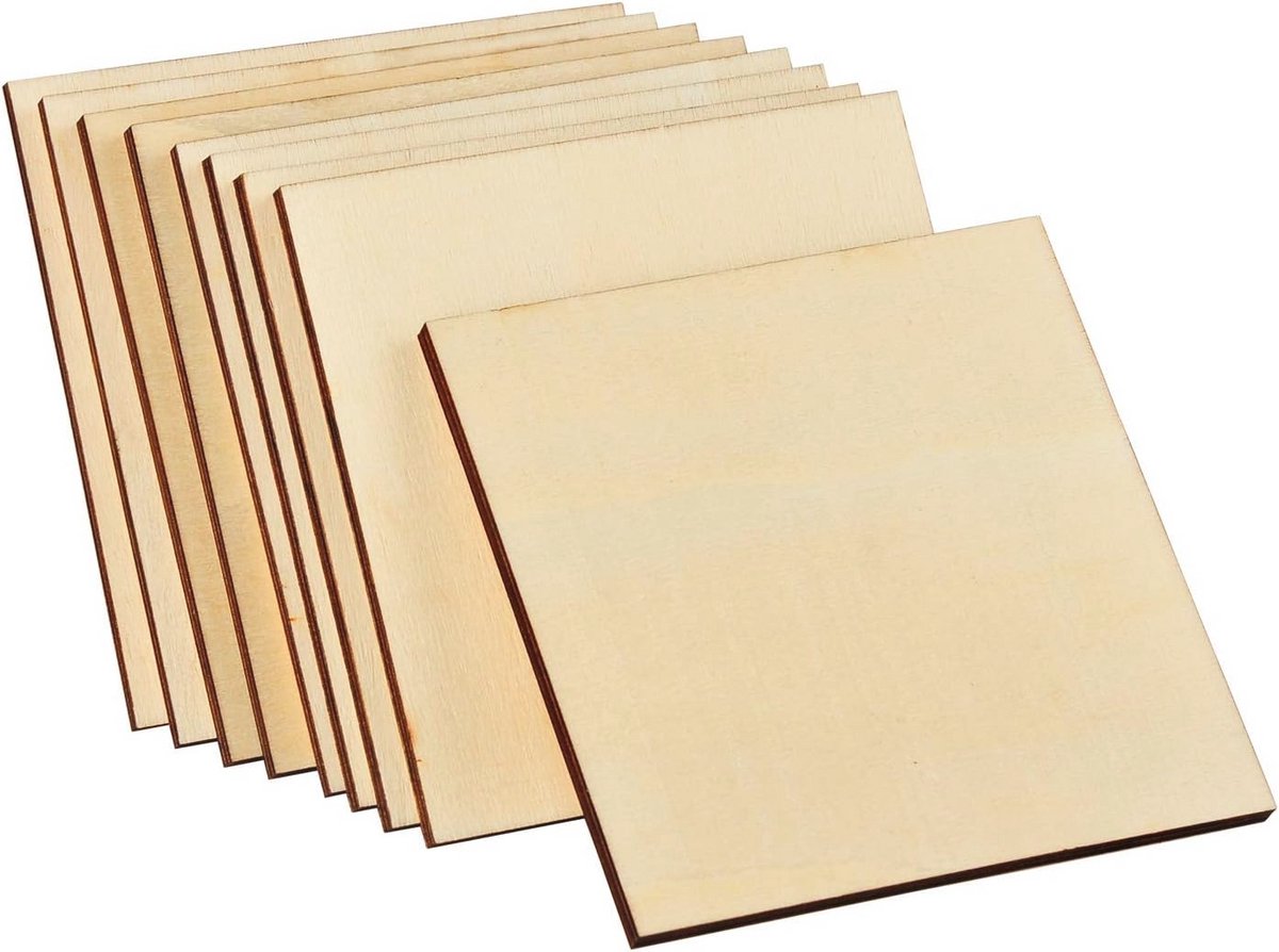 Houten Platen 6 mm Dikke Vierkant 10x10 cm voor DIY en Handwerk - 26 Stuks