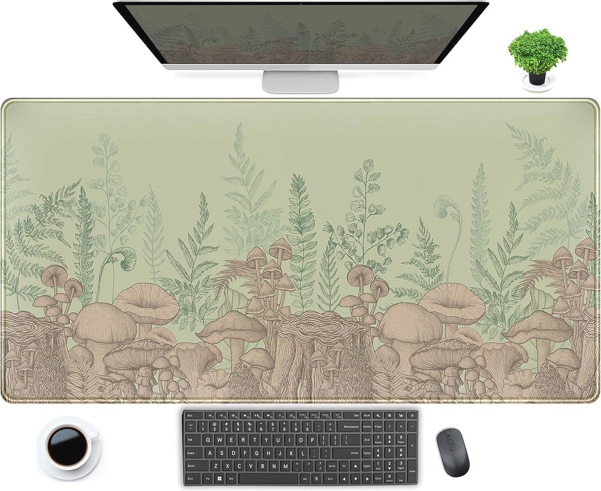Grote Gaming Muismat met Groene Bladeren - XXL Bureaumat 80 x 40 cm