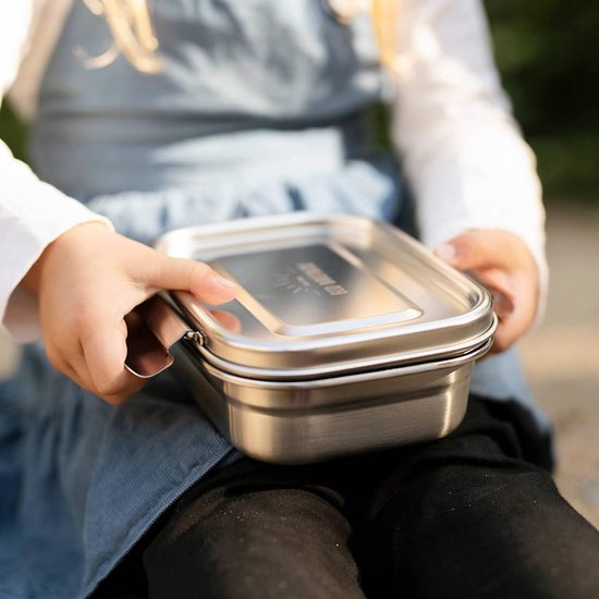 Grote Broodtrommel van Roestvrij Staal met Elastiek - 1,1 Liter Lunchbox — afbeelding 4