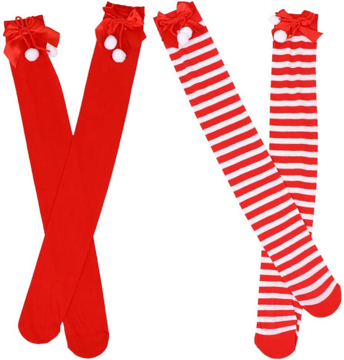 Warm gestreepte overknee kousen voor dames en meisjes, lange kerstsokken