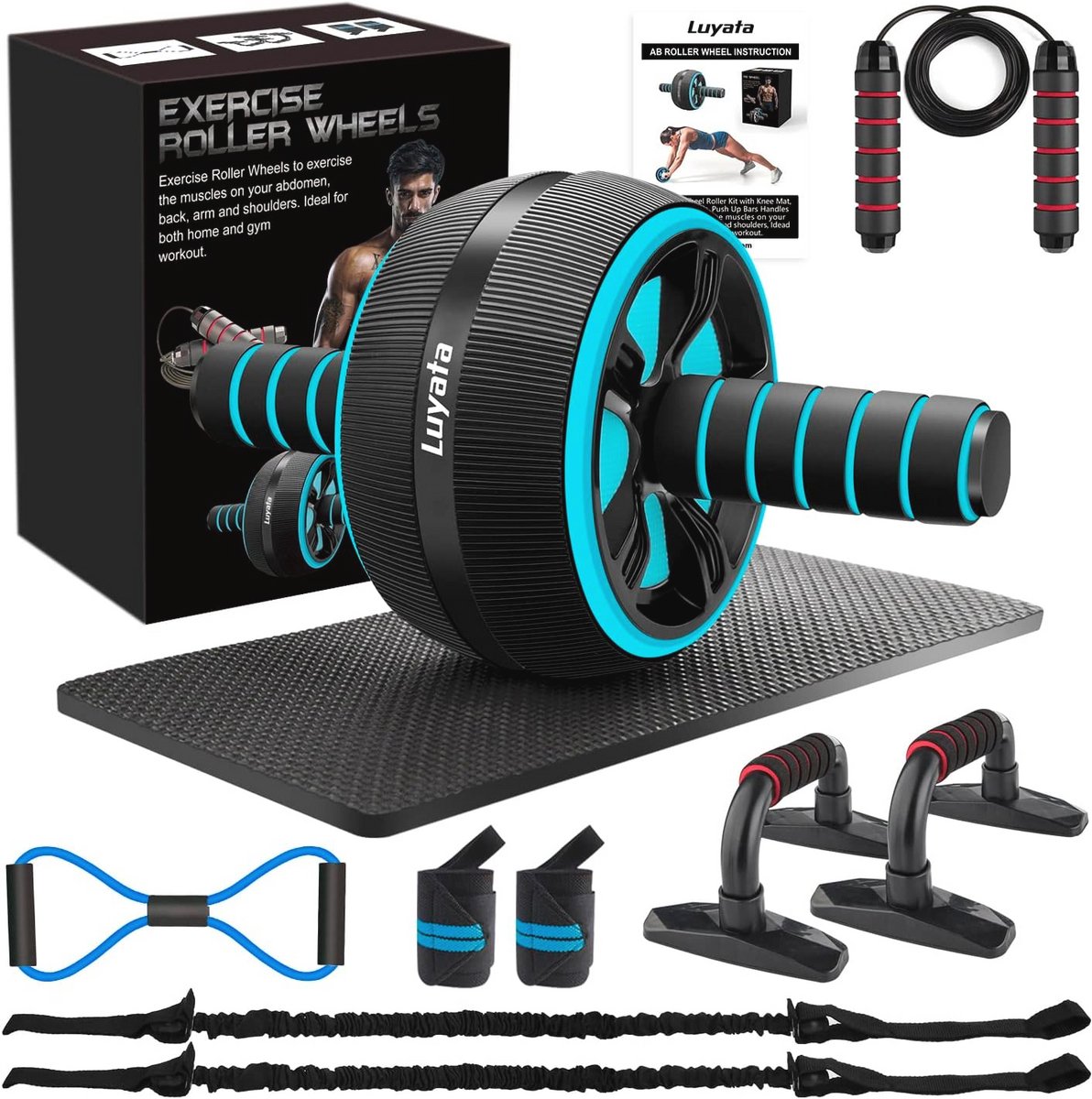 Ab Roller Wiel - 10-in-1 Oefeningen Set voor Thuis Gym - Krachttraining voor Buikspieren