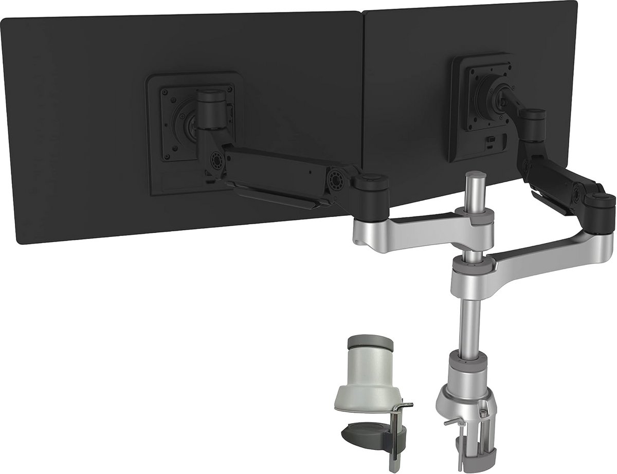 Verstelbare Monitorarm voor Dubbele Monitoren met Gasveer - Ergonomisch, VESA 75x75/100x100mm, 3-9kg Laadvermogen, 100% Circulair, Zwart/Zilver