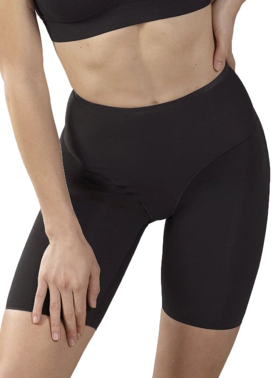 Hoge taille correctie boxershort in zwart, getoond vanuit de zijkant.
