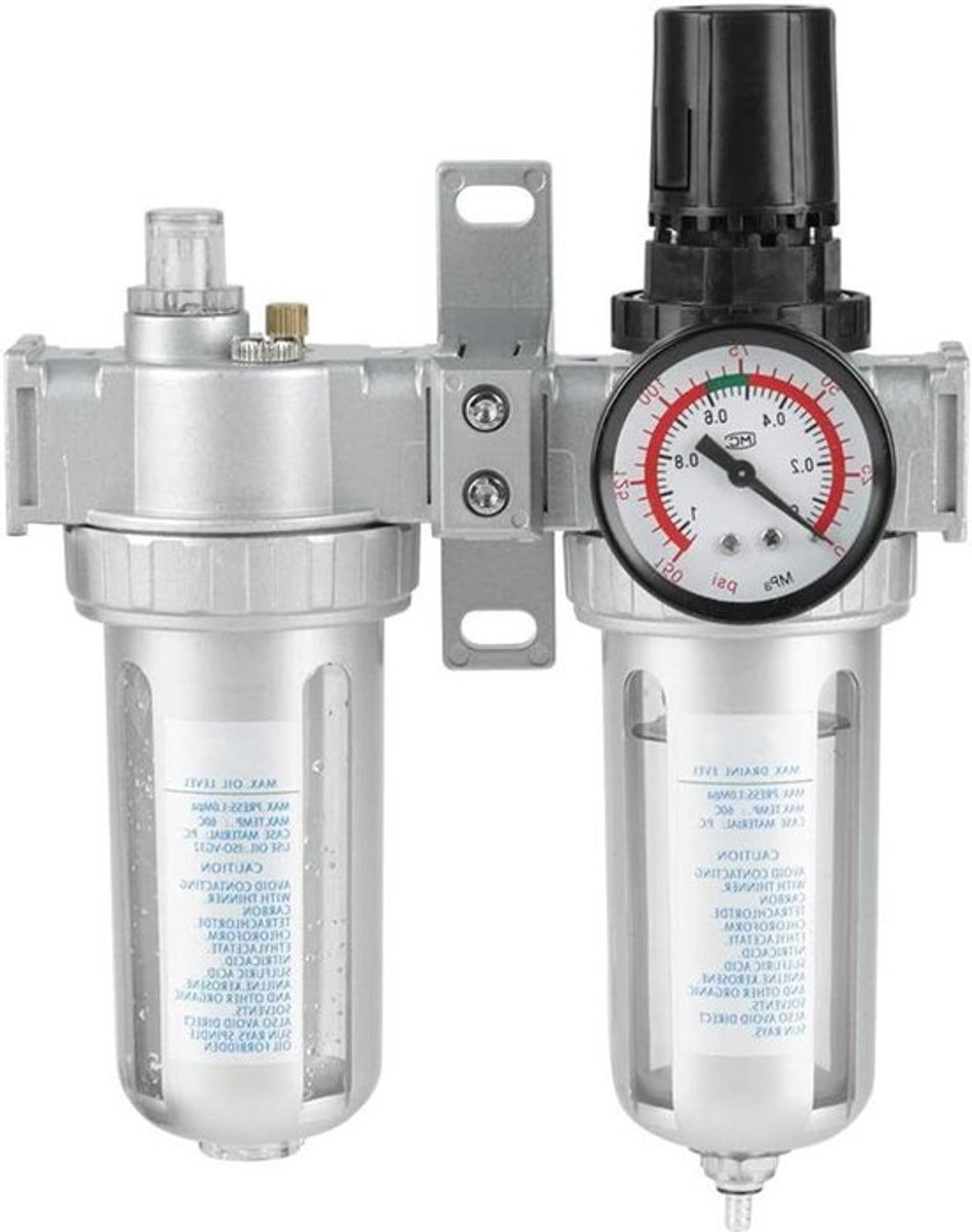 Lucht Compressor Filter Regelaar - Voordelige Compressor Filter Regelaar Set - Luchtvochtigheidsabsorberende Olie Water Smeermiddel SFC400 Regelaar met Drukmeting - Geïmporteerde Filter Element