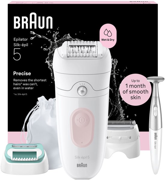 Braun Silk·épil 5 - Wet&Dry Epilator - 5-251- Eenvoudige Haarverwijdering - Langdurig Gladde Huid - Inclusief Scheerkop, Trimkam, Beginnersopzetstuk en Bikinitrimmer- Roze