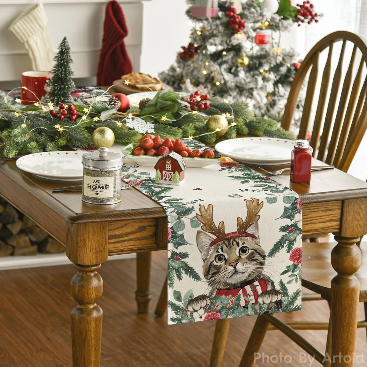 Eukalyptus Katzenthema Kersttafel Loper 40x140 cm met Bloemenpatroon voor Winter