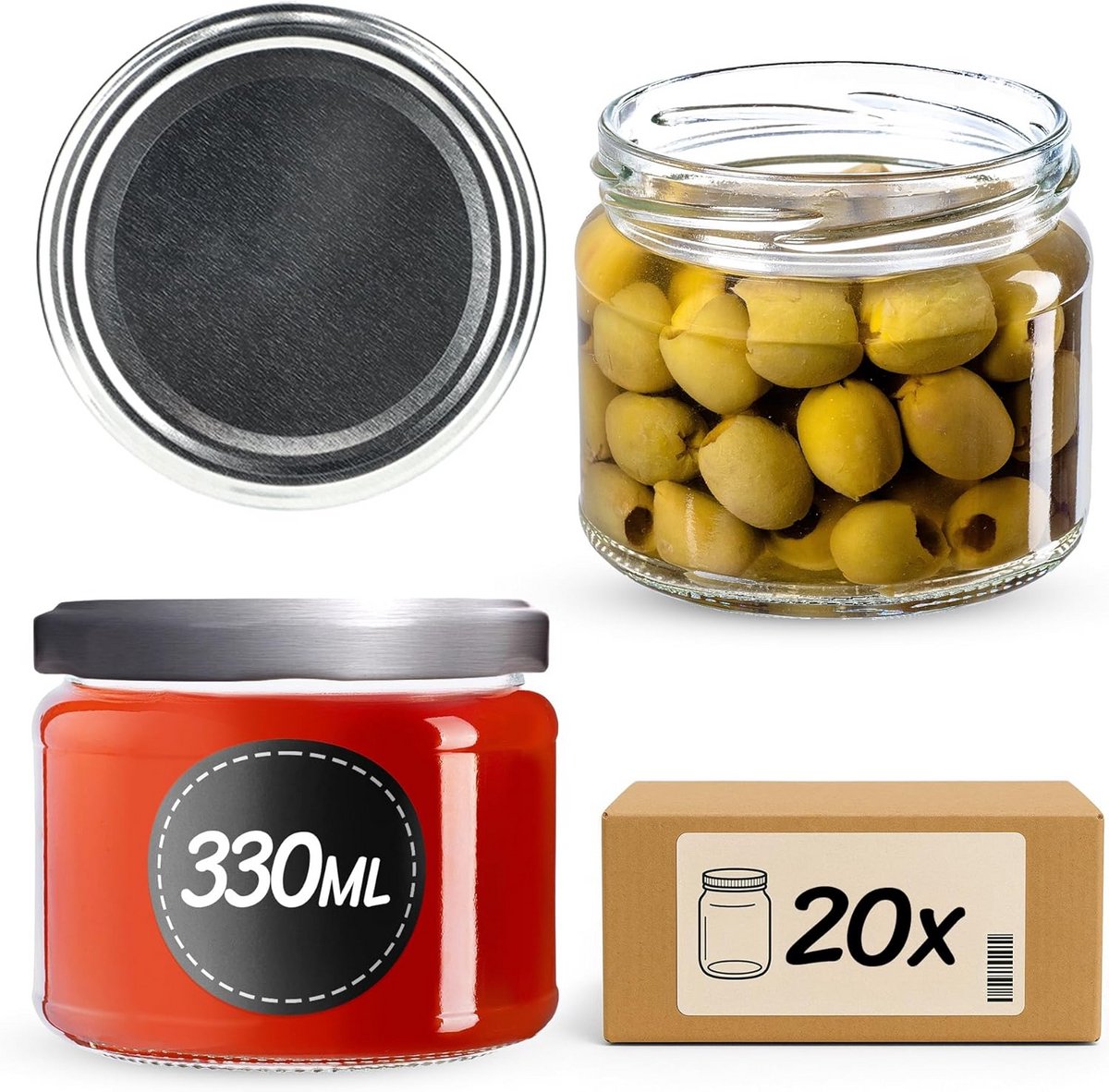 Weckpotten met schroefdeksel voor jam en honing - 330 ml (20 stuks)