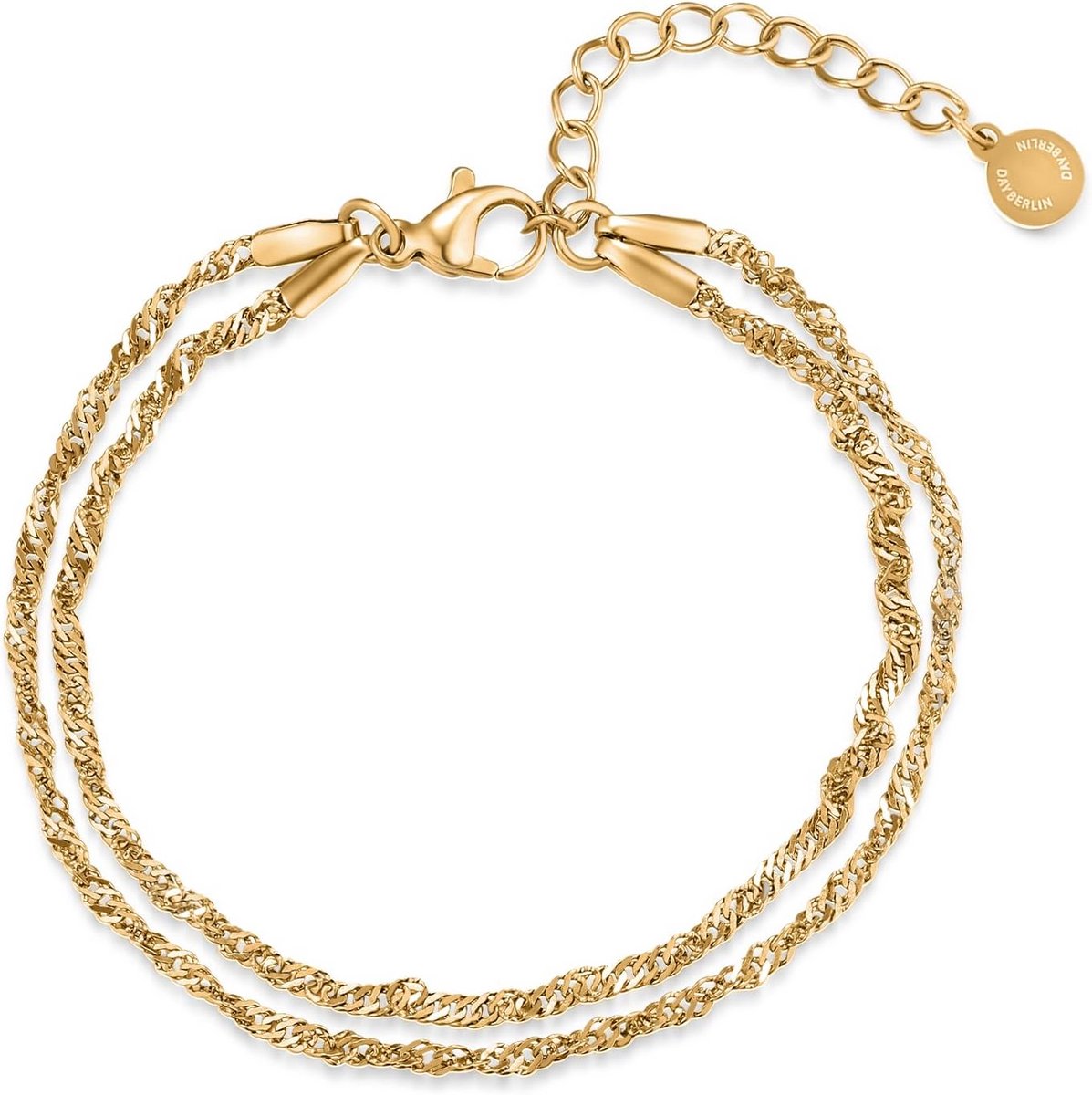 Damesarmband Twist 18k verguld - Layering armketting van roestvrij staal, 15,5 cm + 5 cm variabele lengte, nikkelvrij en waterdicht