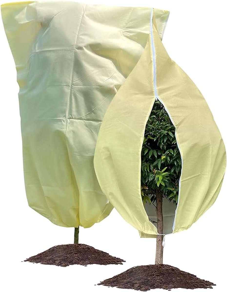 Winterhoes voor planten met ritssluiting en trekkoord, 120x150 cm, beige, set van 2