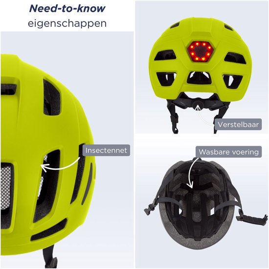 GOOFF® RIDER Casque de vélo avec visière et éclairage - Casque Ebike pour adultes - Convient aux vélos électriques et aux vélos de course - Lumière LED - Femmes et hommes - Jaune fluo - M