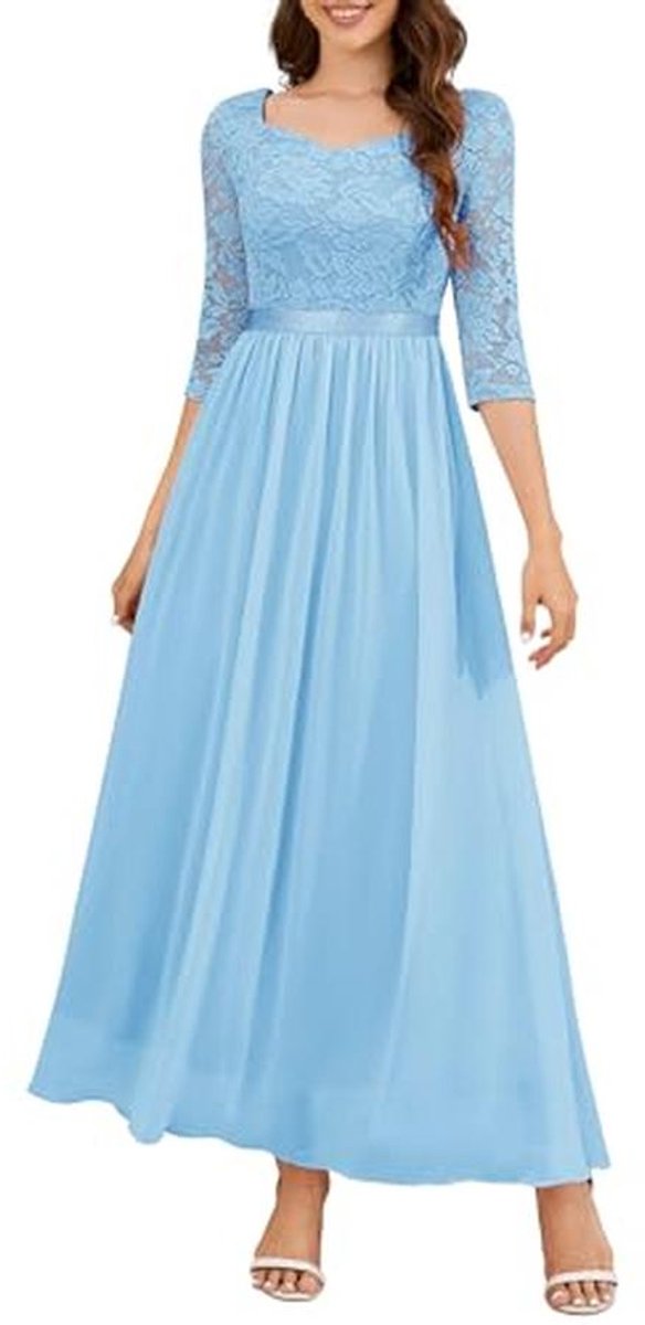 Elegante A-lijn Avondjurk voor Bruiloft - Chiffon Lange Cocktailjurk met V-hals en Kanten Details