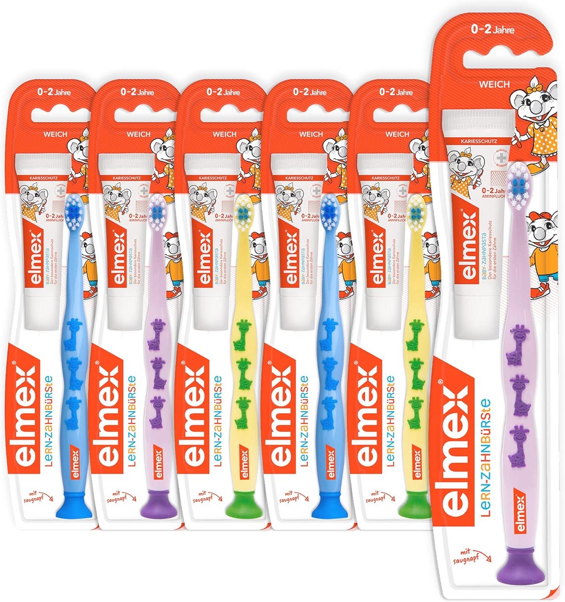 Leertandenborstel en Tandpasta voor Kinderen 0-2 jaar - 6-pack