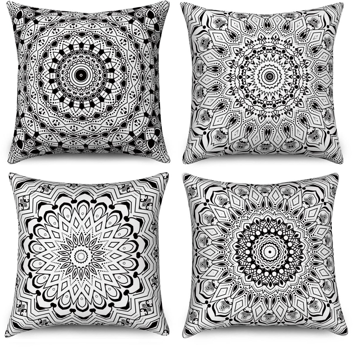 Unyqoos Set van 4 Boho Kussenslopen in Zwart Linnen voor Binnen en Buiten Decoratie