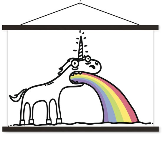 illustration d'une licorne crachant un poster scolaire arc-en-ciel lamelles plates noir 120x80 cm - Tirage photo sur poster textielposter (décoration murale salon / chambre)